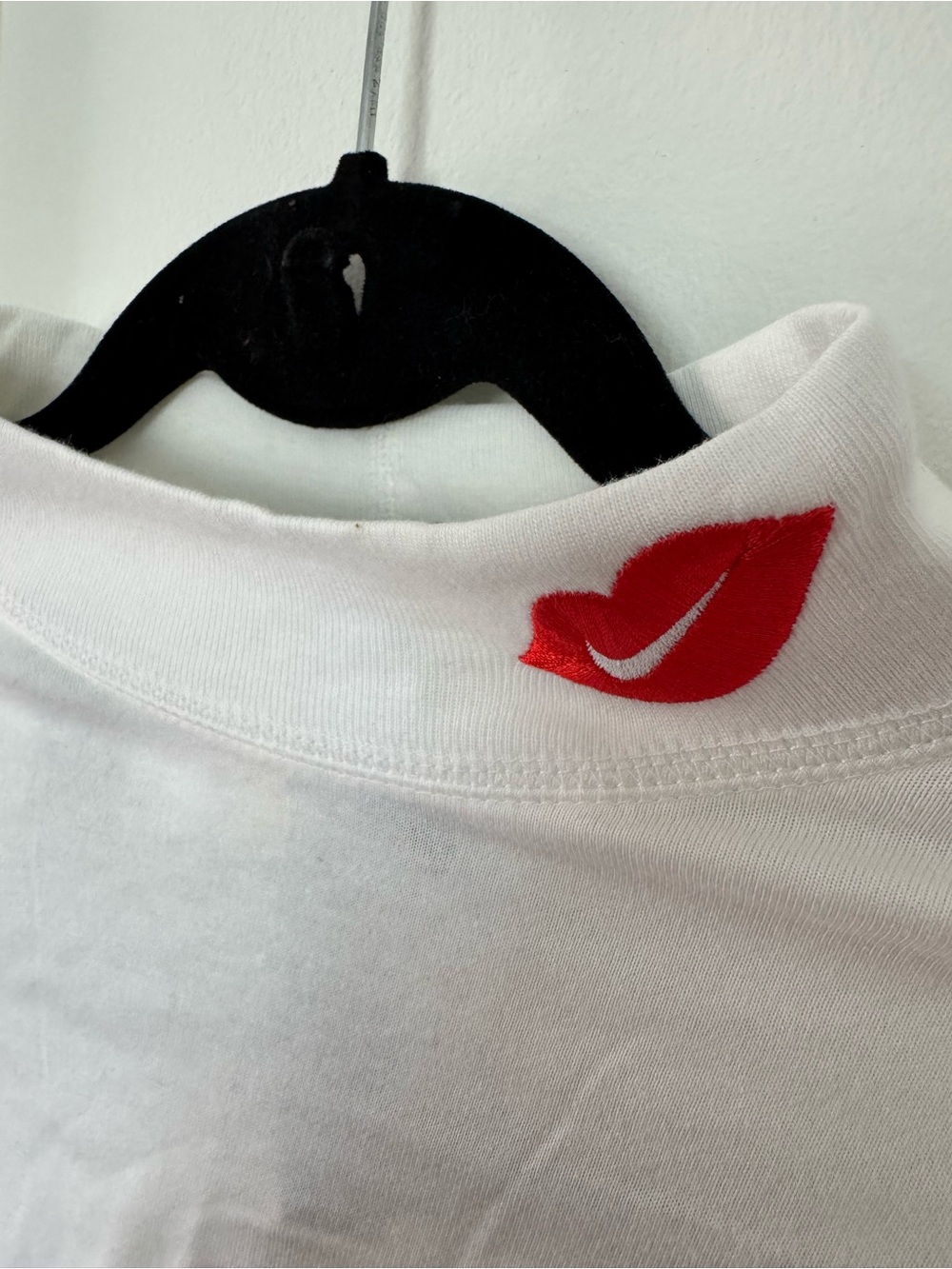 Nike White Tee with Red Lip and Swoosh Accent